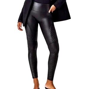 SPANX Black Faux Leather Leggings Mid-Waist